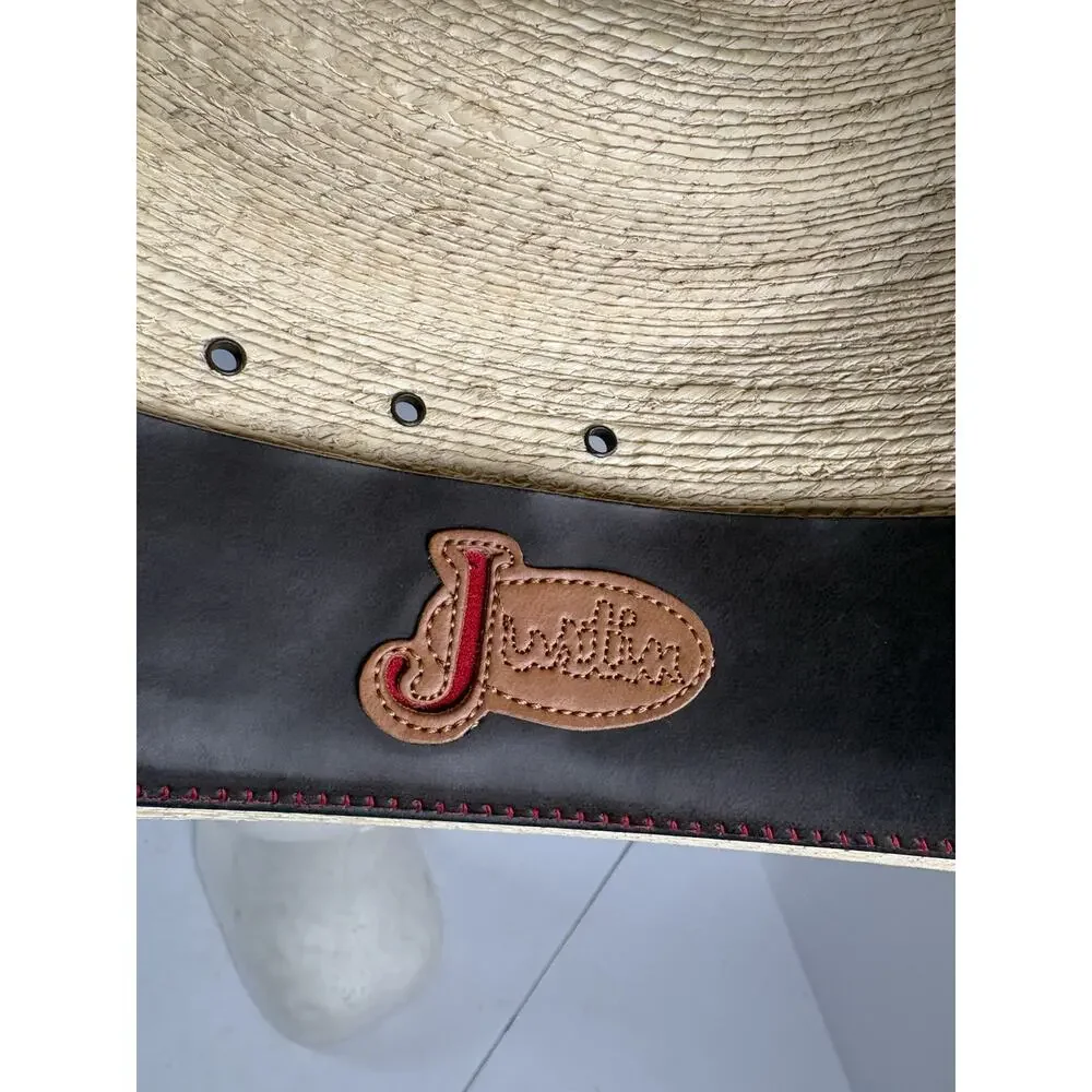 Justin Bent Rail Straw Cowboy Hat 7 1/2 Natural Western Horsehair Band Cowboy